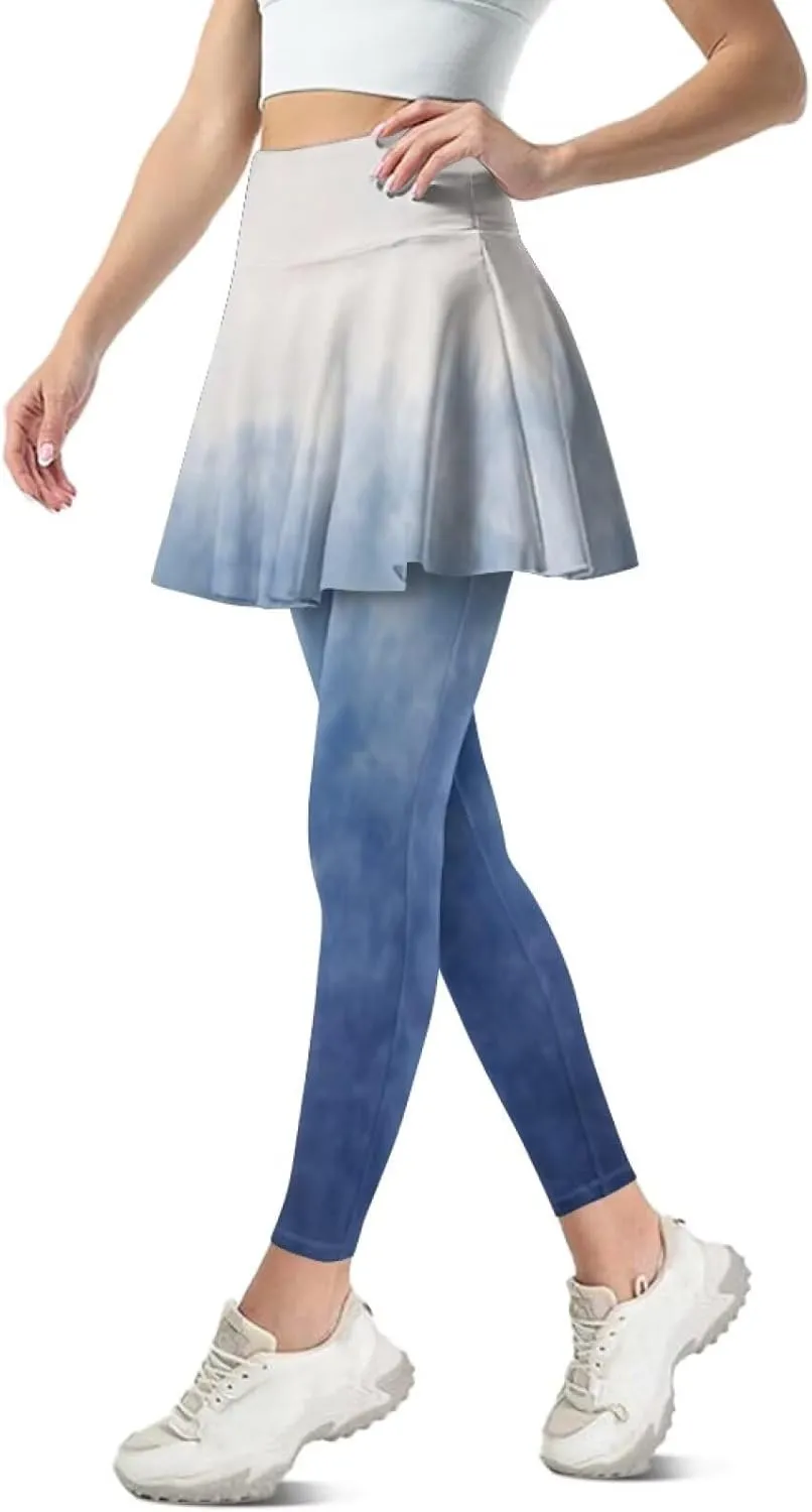 Women Tennis High Waist Skirted Legging Yoga Leggings with Skirts Golf Athletic Skirt with Pockets