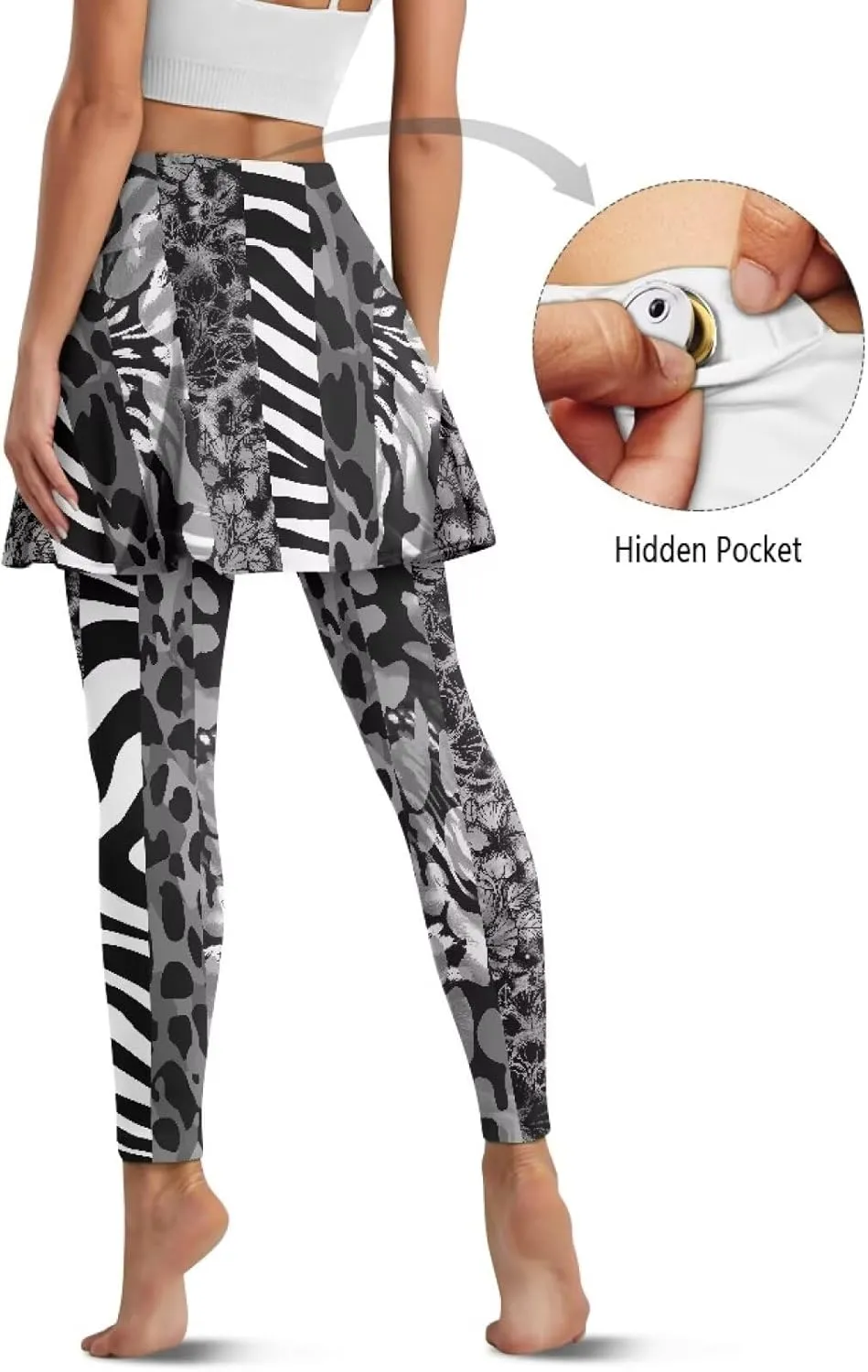 Women Tennis High Waist Skirted Legging Yoga Leggings with Skirts Golf Athletic Skirt with Pockets