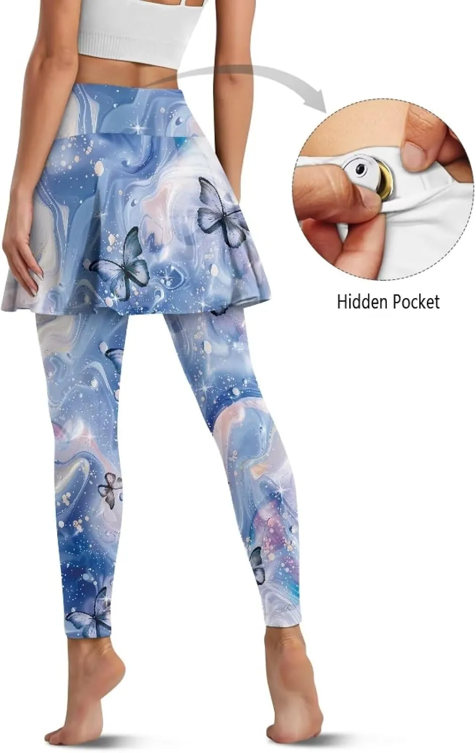 Women Tennis High Waist Skirted Legging Yoga Leggings with Skirts Golf Athletic Skirt with Pockets