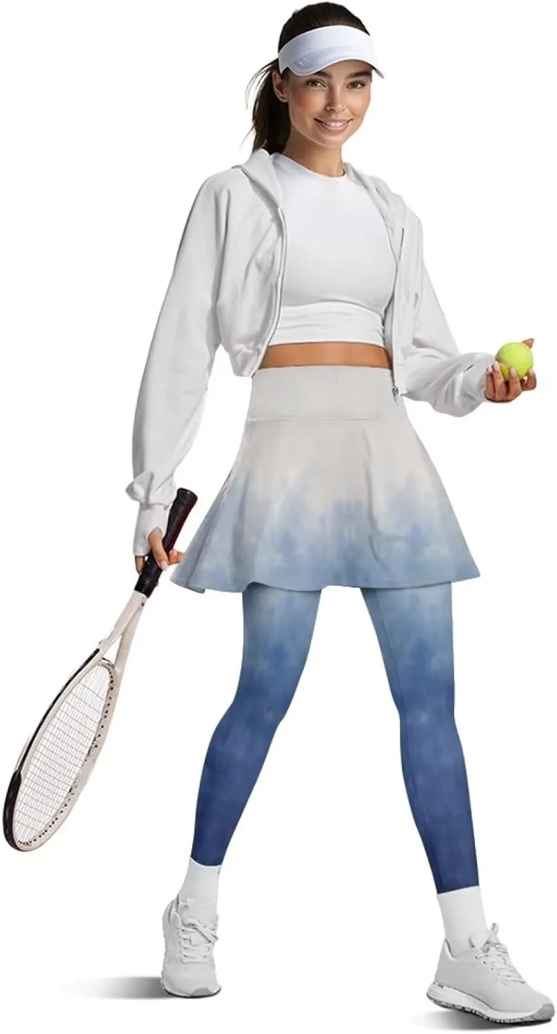 Women Tennis High Waist Skirted Legging Yoga Leggings with Skirts Golf Athletic Skirt with Pockets