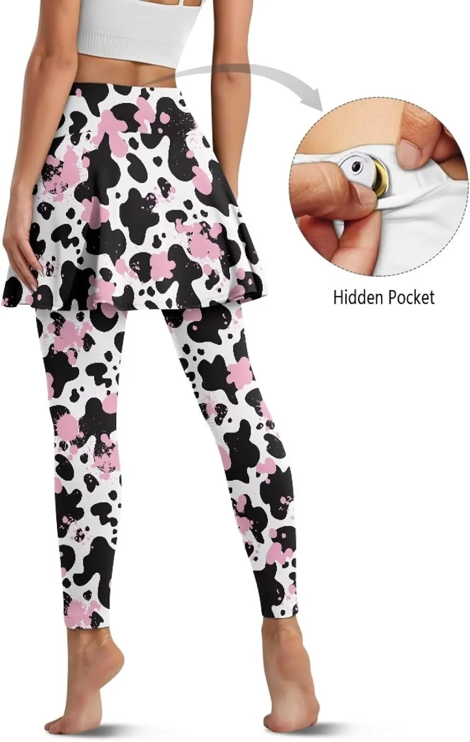 Women Tennis High Waist Skirted Legging Yoga Leggings with Skirts Golf Athletic Skirt with Pockets