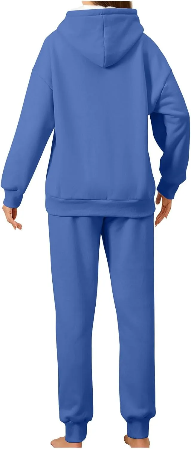 Womens 2 Piece Sweatsuits Set Sherpa Fleece Lined Warm Hoodies & Joggers Sweatpants Fall Winter Outfits Tracksuits