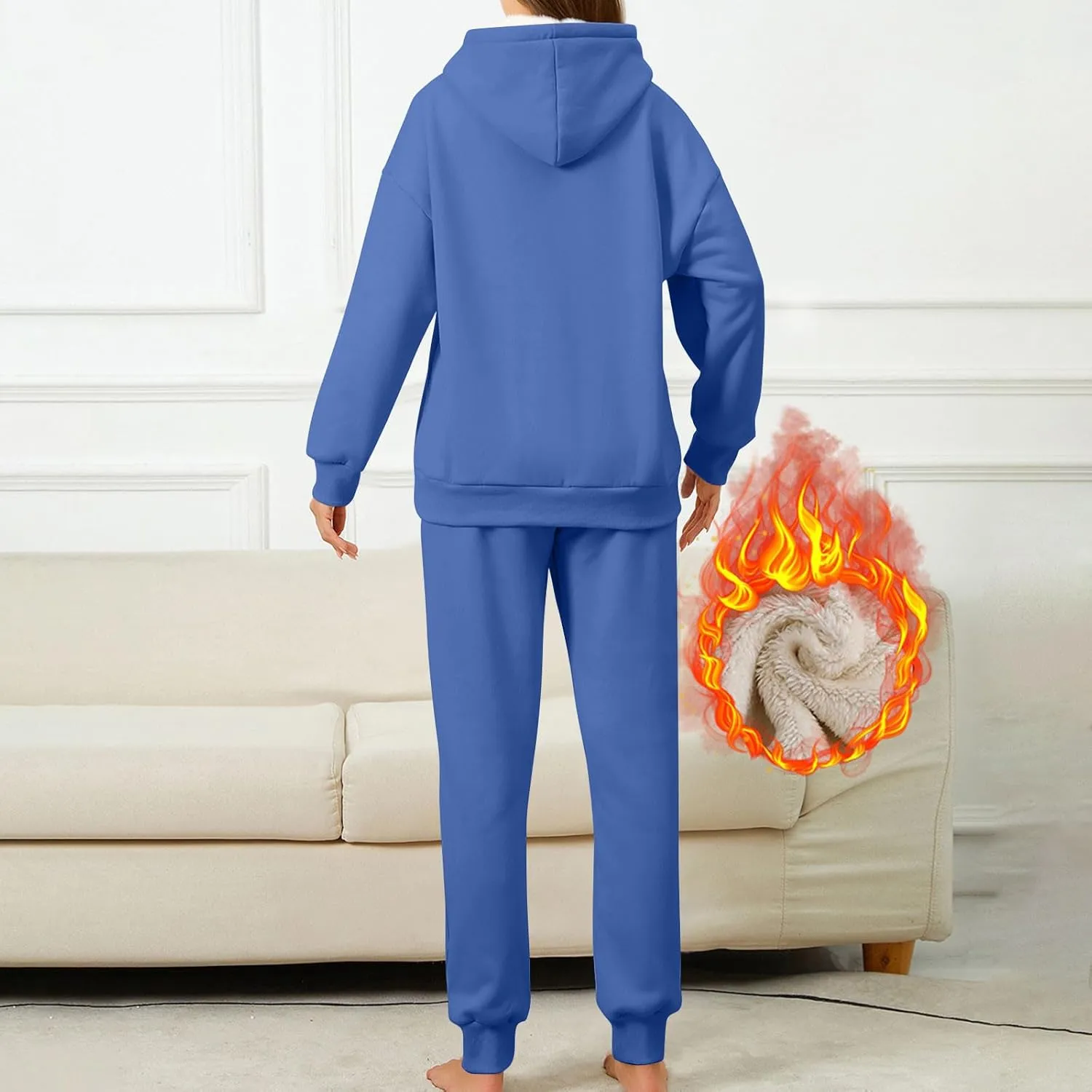 Womens 2 Piece Sweatsuits Set Sherpa Fleece Lined Warm Hoodies & Joggers Sweatpants Fall Winter Outfits Tracksuits