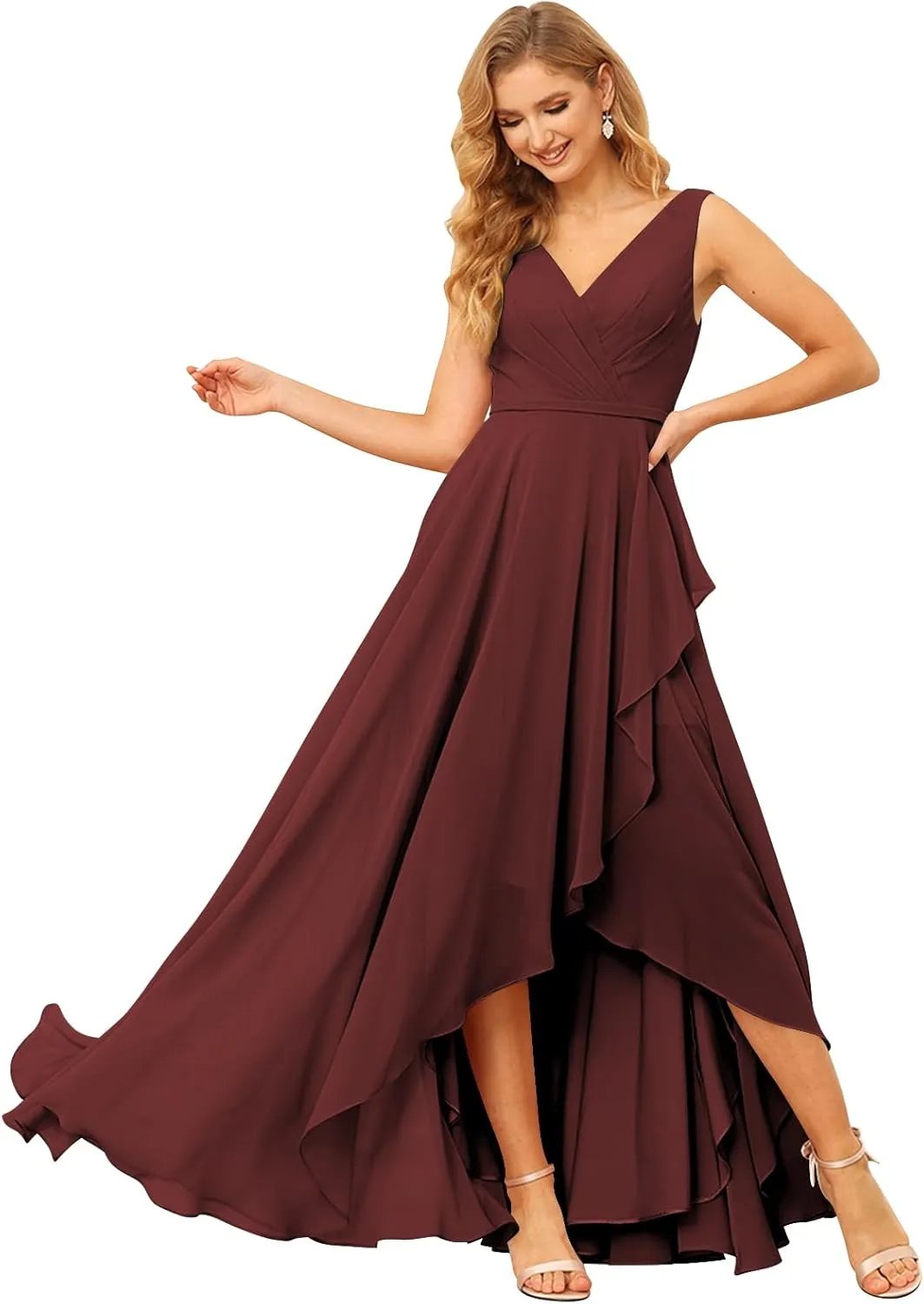 Women's Chiffon V-Neck Bridesmaid Dresses with Corset Back Long Formal Evening Gown for Wedding VT032