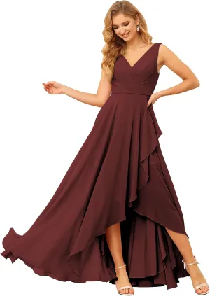 Women's Chiffon V-Neck Bridesmaid Dresses with Corset Back Long Formal Evening Gown for Wedding VT032