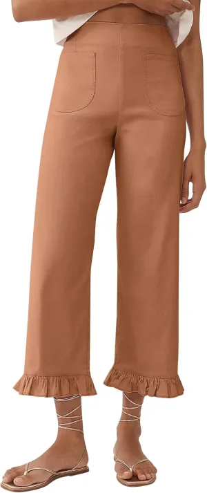 Women's Colette Flare Wide Leg Pants Summer Casual High Waist Ruffle Cropped Hem Loose Fit Trousers with Pockets