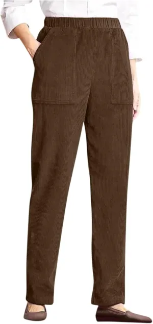 Women's Corduroy Pants Casual High Waist Straight Leg Pants Solid Color Comfy Baggy Pants Trousers with Pockets