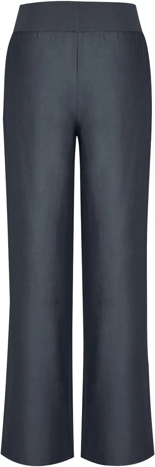 Women's Cotton Linen Palazzo Pants Elastic Waisted Wide Leg Pants with Pockets Summer Beach Trousers Casual Pant