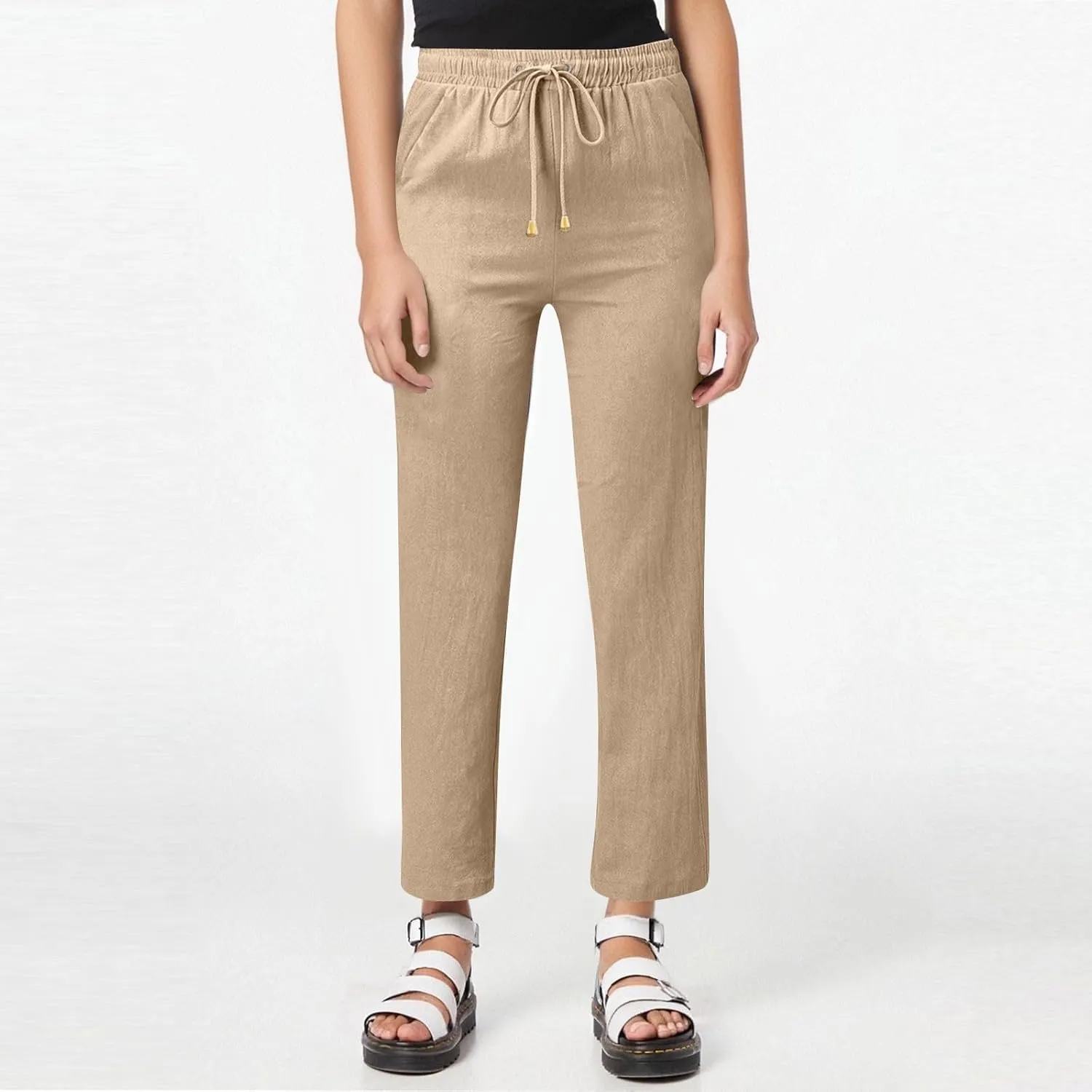 Women's Cotton Linen Pants,Spring Summer Casual Loose Lightweight Flowy Beach Pants with Pockets