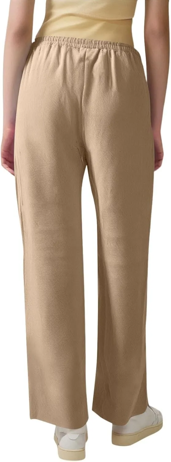 Women's Cotton Linen Pants,Spring Summer Casual Loose Lightweight Flowy Beach Pants with Pockets