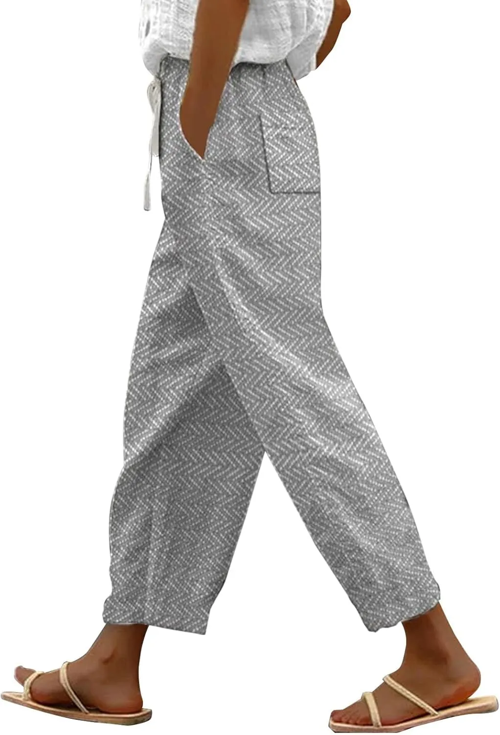 Women's Cotton Linen Summer Palazzo Pants 2025 Wide Leg Beach Lounge Trousers with Pockets Vacation Outfits B-Grey
