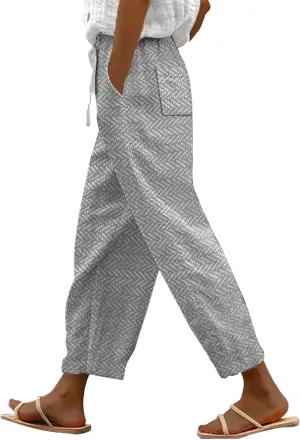 Women's Cotton Linen Summer Palazzo Pants 2025 Wide Leg Beach Lounge Trousers with Pockets Vacation Outfits B-Grey