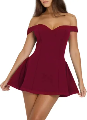 Women's Off Shoulder Sleeveless Mini Short Dress A Line Dress Cocktail Party Gowns for Women Strapless Formal Dresses