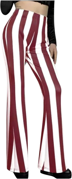 Women's Pants 2024 Fashion High Flare Women Stretch Vertical Bottoms Trousers Long Bell Pants Stripe Waist Plus