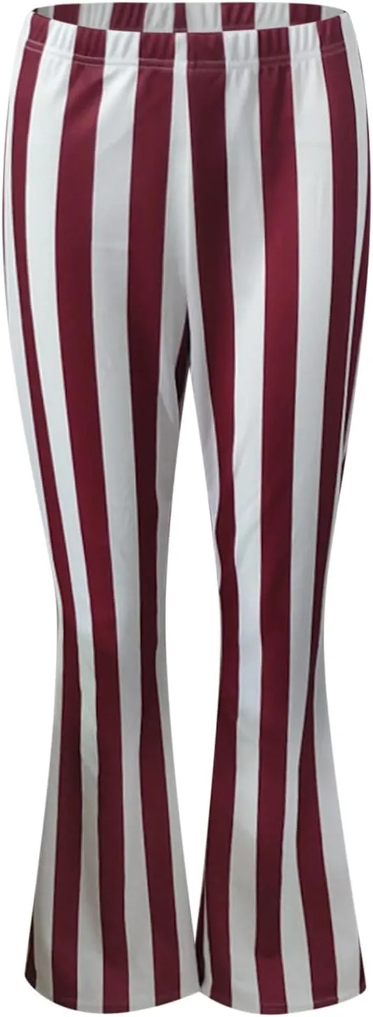 Women's Pants 2024 Fashion High Flare Women Stretch Vertical Bottoms Trousers Long Bell Pants Stripe Waist Plus