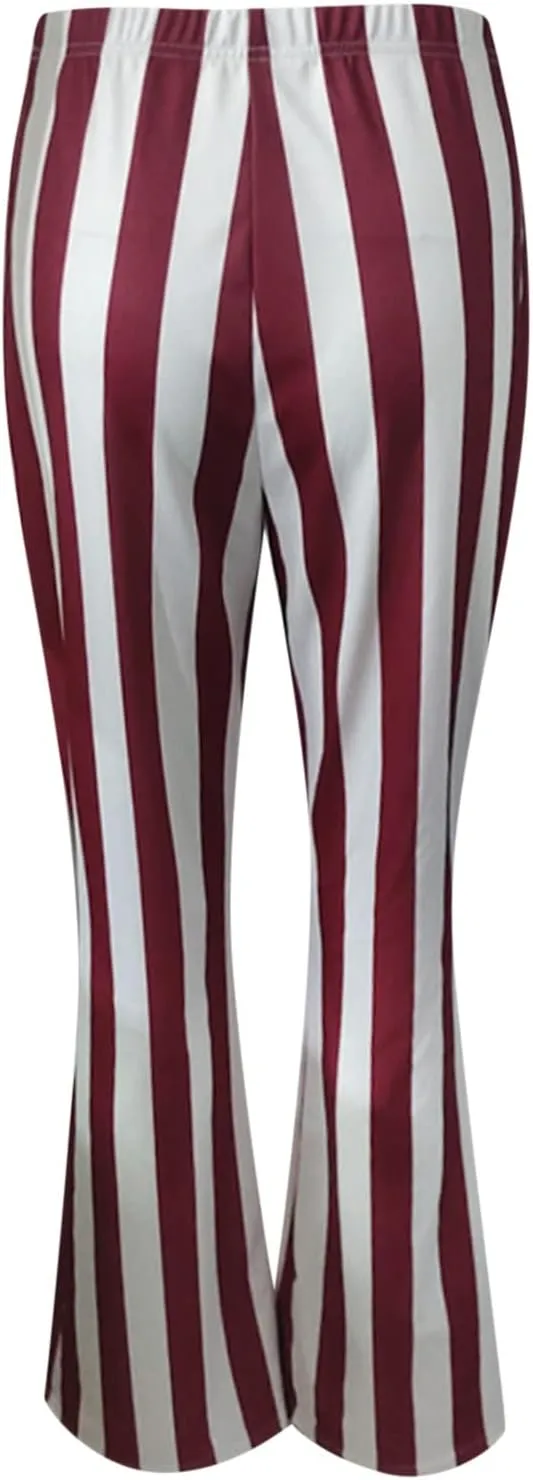 Women's Pants 2024 Fashion High Flare Women Stretch Vertical Bottoms Trousers Long Bell Pants Stripe Waist Plus