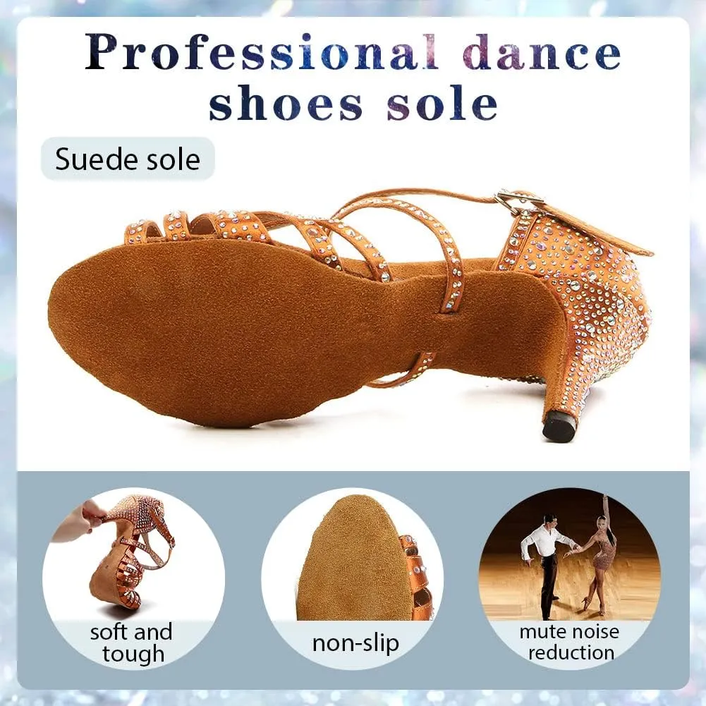 Womens Rhinestone Latin Dance Shoes Satin Open Toe Ballroom Salsa Tango Waltz Dancing Shoes,Model L377