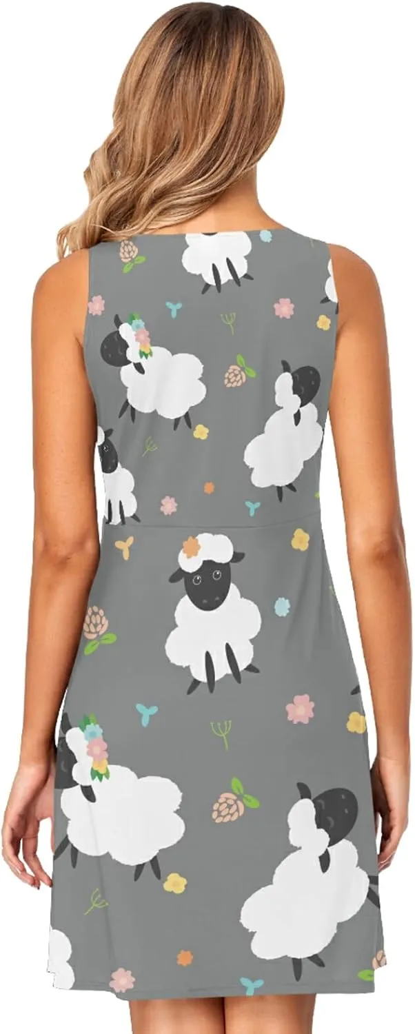 Women's Sleeveless Casual Dresses Swing Cover Up Sundress with Pockets(S-XXL)