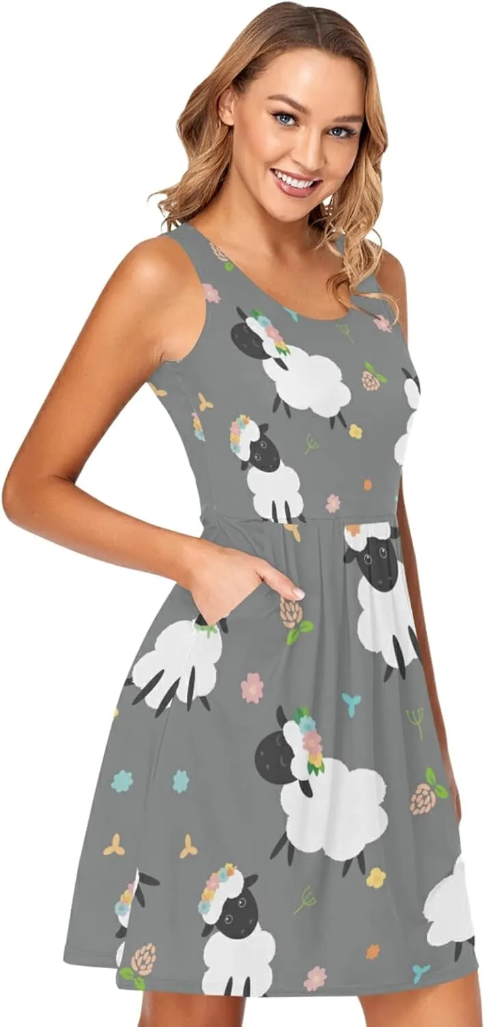 Women's Sleeveless Casual Dresses Swing Cover Up Sundress with Pockets(S-XXL)