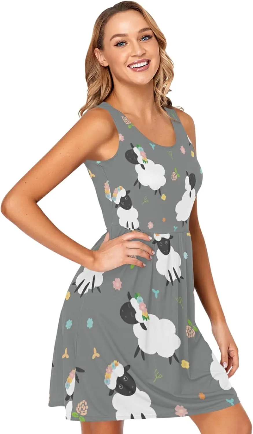Women's Sleeveless Casual Dresses Swing Cover Up Sundress with Pockets(S-XXL)