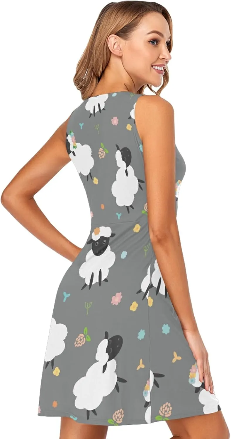 Women's Sleeveless Casual Dresses Swing Cover Up Sundress with Pockets(S-XXL)
