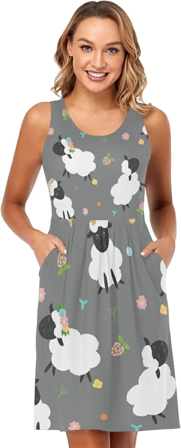 Women's Sleeveless Casual Dresses Swing Cover Up Sundress with Pockets(S-XXL)