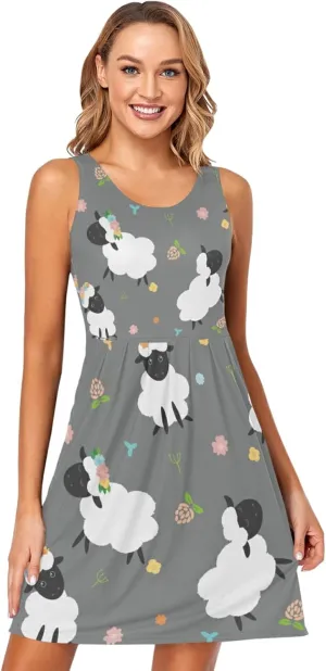 Women's Sleeveless Casual Dresses Swing Cover Up Sundress with Pockets(S-XXL)
