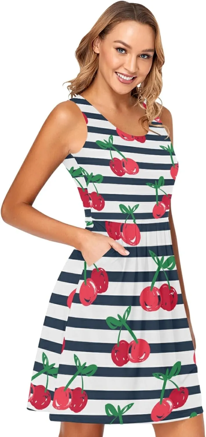 Women's Sleeveless Casual Dresses Swing Cover Up Sundress with Pockets(S-XXL)