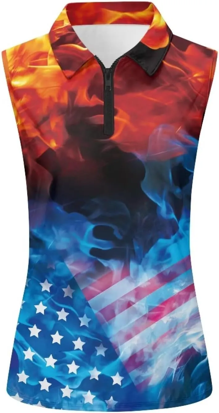 Women's Sleeveless Golf Shirts Moisture Wicking Tennis Shirt Dry Fit 1/4 Zip Sports Tank Tops Collared Slim XS-XXL