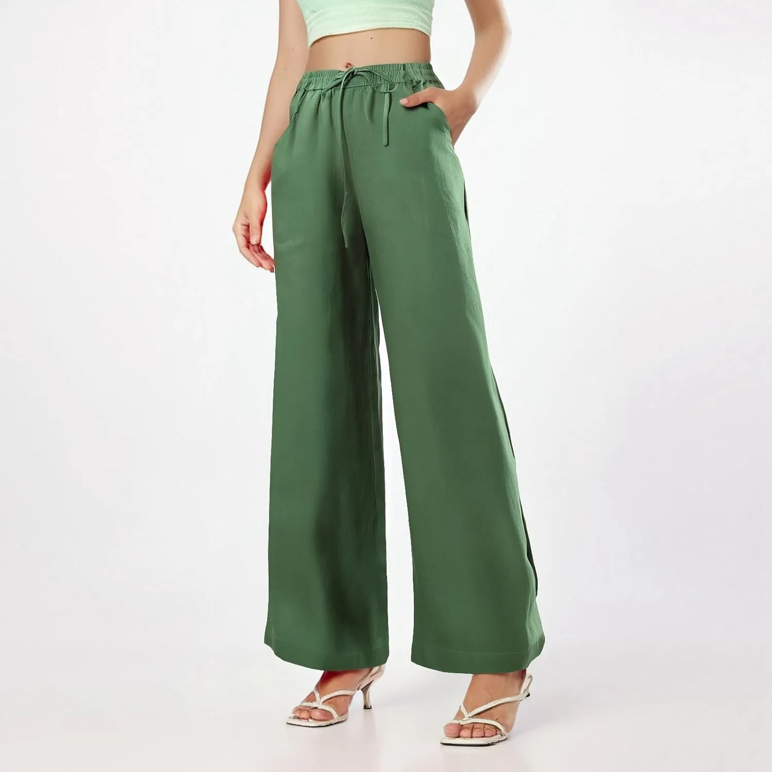 Womens Sweatpants Wide Leg Linen Pants Summer Drastring Adjustable Palazzo Pants Lounge Pants with Pockets