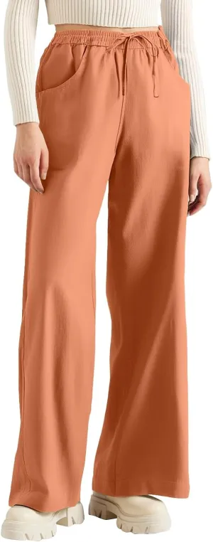 Womens Sweatpants Wide Leg Linen Pants Summer Drastring Adjustable Palazzo Pants Lounge Pants with Pockets