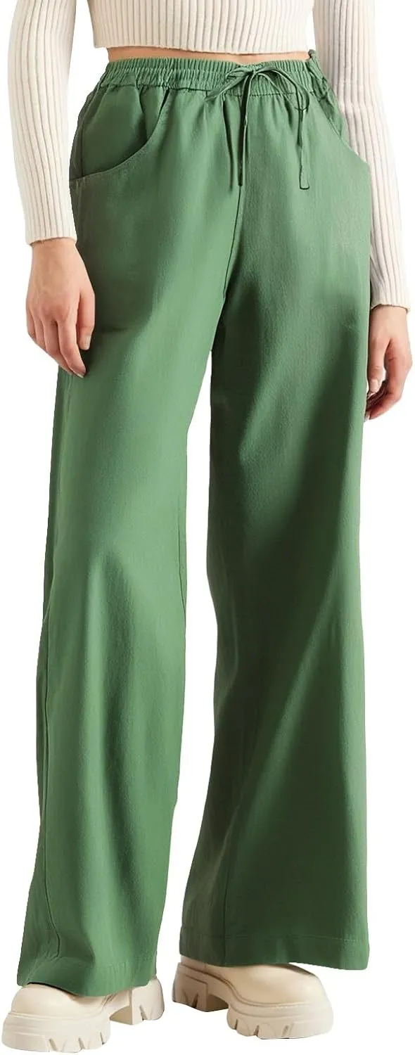 Womens Sweatpants Wide Leg Linen Pants Summer Drastring Adjustable Palazzo Pants Lounge Pants with Pockets