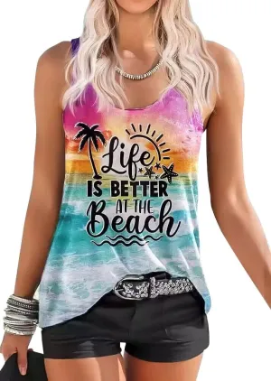 Womens Tank Tops Life is Better at The Beach Graphic Racerback Tanks Vest Summer Casual Loose Vacation Classic-Fit Shirt Cami