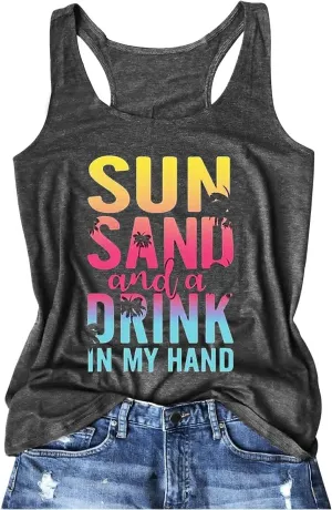 Womens Tank Tops Life is Better at The Beach Graphic Racerback Tanks Vest Summer Casual Loose Vacation Classic-Fit Shirt Cami