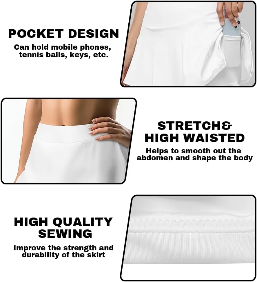 Womens Tennis Skirts Golf Skirt with Shorts Athletic High Waisted Quick Dry Skirt Breathable Skort with Pockets