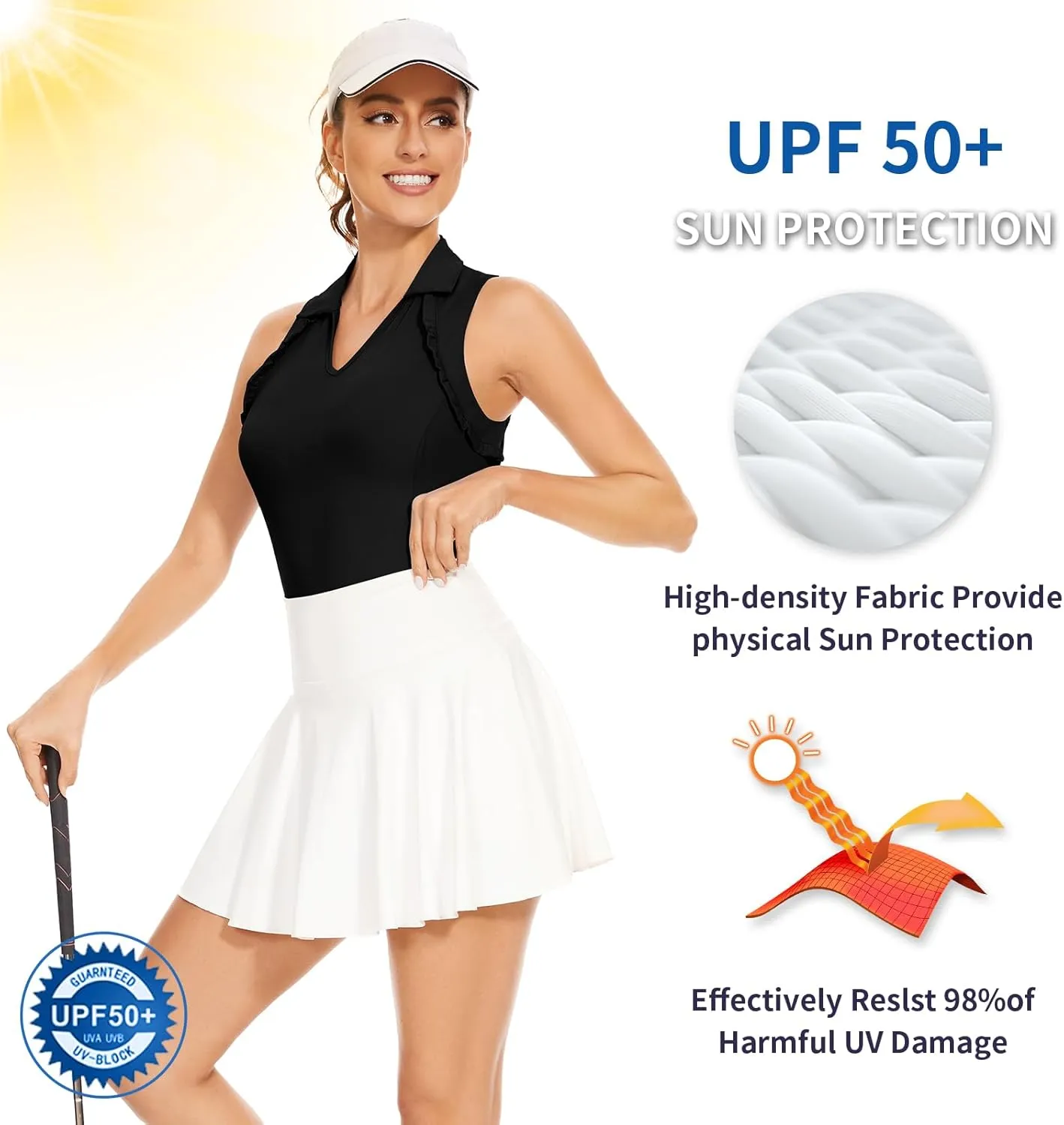 WOWENY Womens Sleeveless Golf Shirt Ruffle Polo Shirts Moisture Wicking Golf Apparel Slim Fitted Golf Tennis Tank Tops