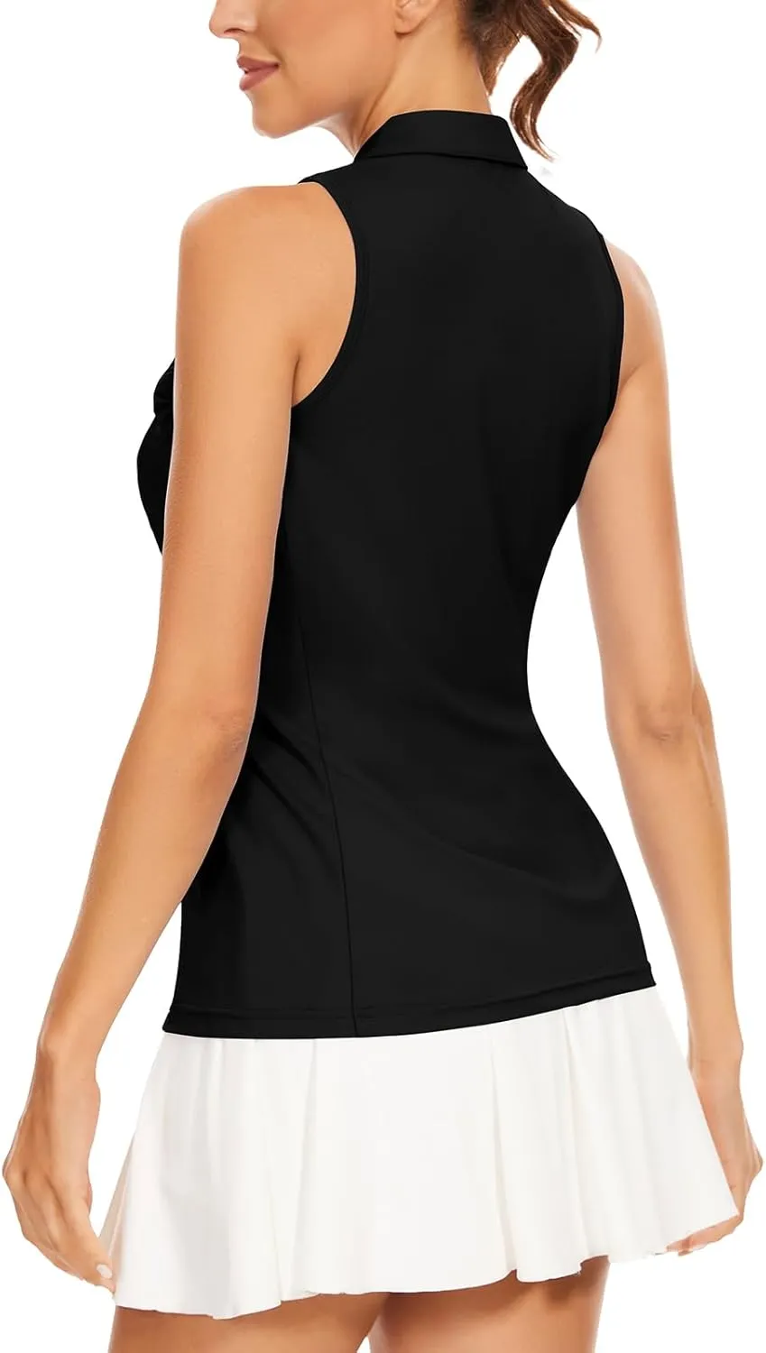 WOWENY Womens Sleeveless Golf Shirt Ruffle Polo Shirts Moisture Wicking Golf Apparel Slim Fitted Golf Tennis Tank Tops