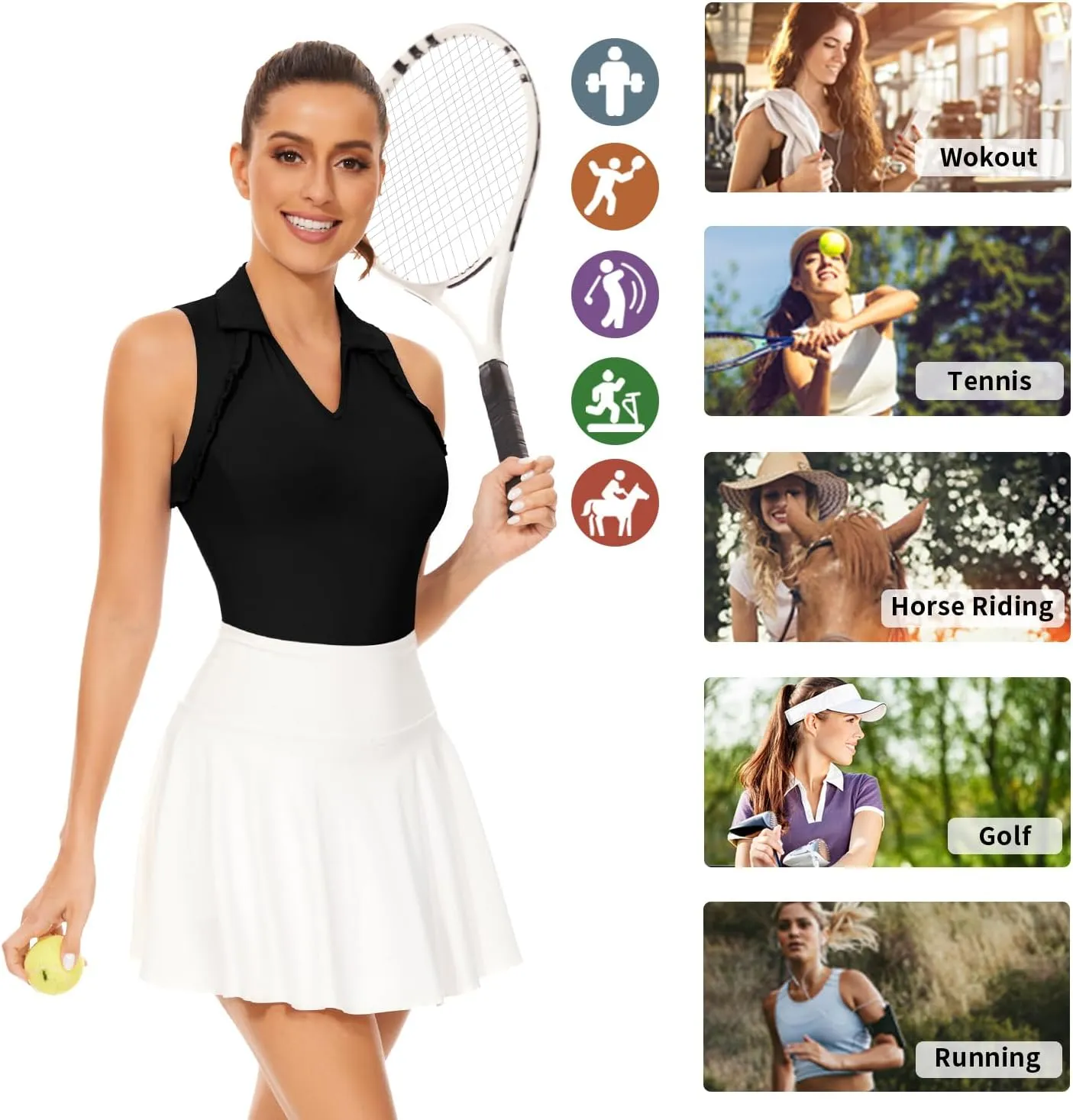 WOWENY Womens Sleeveless Golf Shirt Ruffle Polo Shirts Moisture Wicking Golf Apparel Slim Fitted Golf Tennis Tank Tops