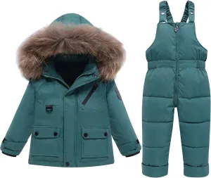 YALLET Baby Girls Boys Snowsuit, Infant Winter Clothes Toddler Kids Winter Warm Hooded Down Jacket Coat   Ski Bib Pants