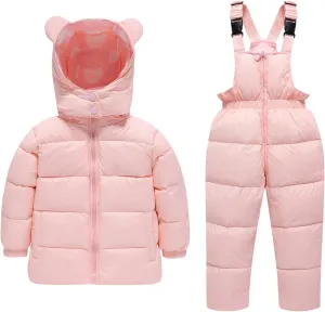 YALLET Baby Girls Boys Snowsuit, Infant Winter Clothes Toddler Kids Winter Warm Hooded Down Jacket Coat   Ski Bib Pants
