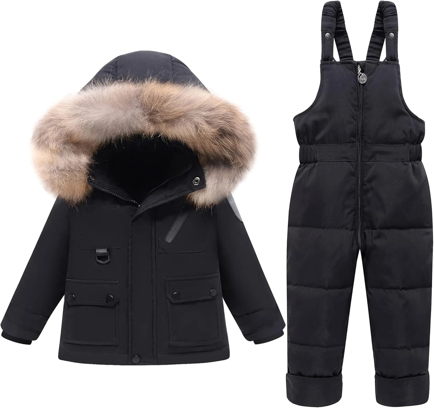 YALLET Baby Girls Boys Snowsuit, Infant Winter Clothes Toddler Kids Winter Warm Hooded Down Jacket Coat   Ski Bib Pants