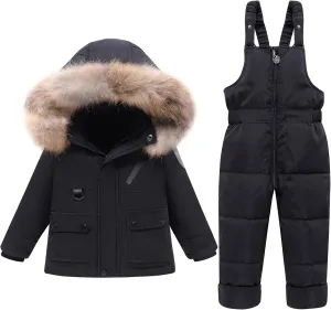 YALLET Baby Girls Boys Snowsuit, Infant Winter Clothes Toddler Kids Winter Warm Hooded Down Jacket Coat   Ski Bib Pants