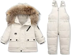 YALLET Baby Girls Boys Snowsuit, Infant Winter Clothes Toddler Kids Winter Warm Hooded Down Jacket Coat   Ski Bib Pants