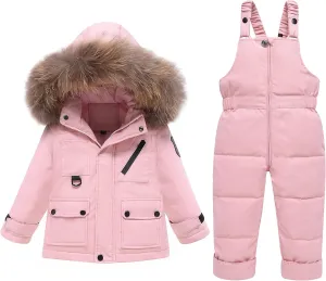 YALLET Baby Girls Boys Snowsuit, Infant Winter Clothes Toddler Kids Winter Warm Hooded Down Jacket Coat   Ski Bib Pants