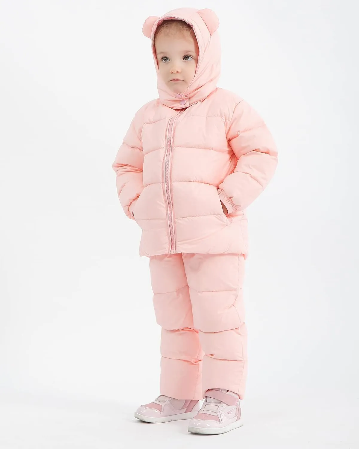 YALLET Baby Girls Boys Snowsuit, Infant Winter Clothes Toddler Kids Winter Warm Hooded Down Jacket Coat   Ski Bib Pants