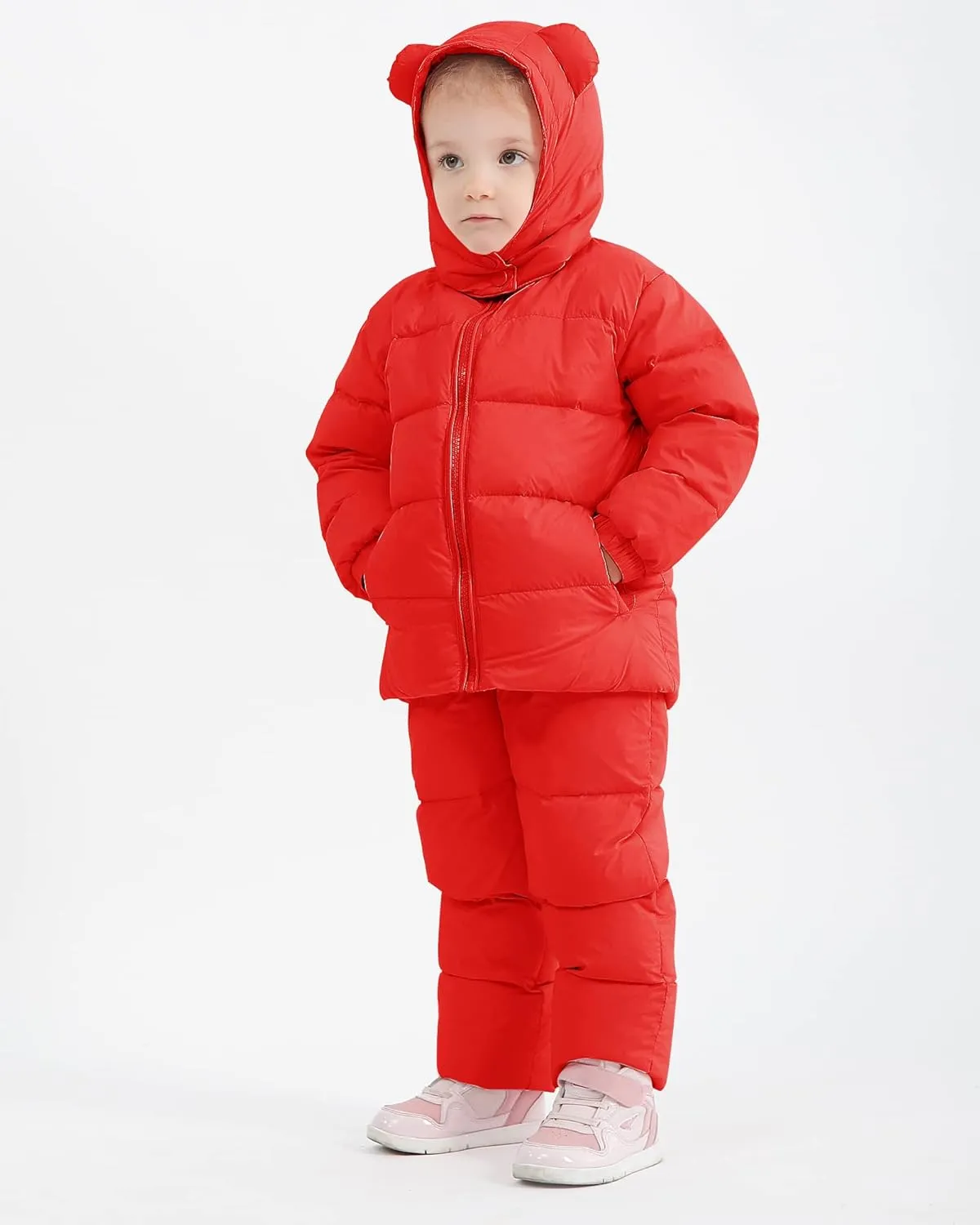 YALLET Baby Girls Boys Snowsuit, Infant Winter Clothes Toddler Kids Winter Warm Hooded Down Jacket Coat   Ski Bib Pants