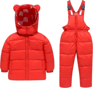 YALLET Baby Girls Boys Snowsuit, Infant Winter Clothes Toddler Kids Winter Warm Hooded Down Jacket Coat   Ski Bib Pants