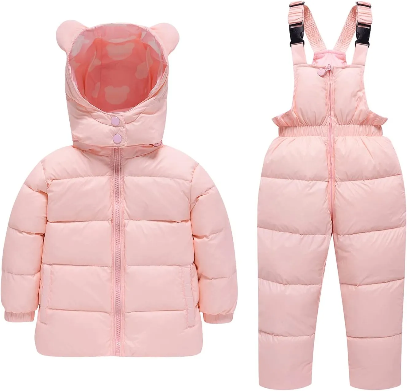 YALLET Baby Girls Boys Snowsuit, Infant Winter Clothes Toddler Kids Winter Warm Hooded Down Jacket Coat   Ski Bib Pants