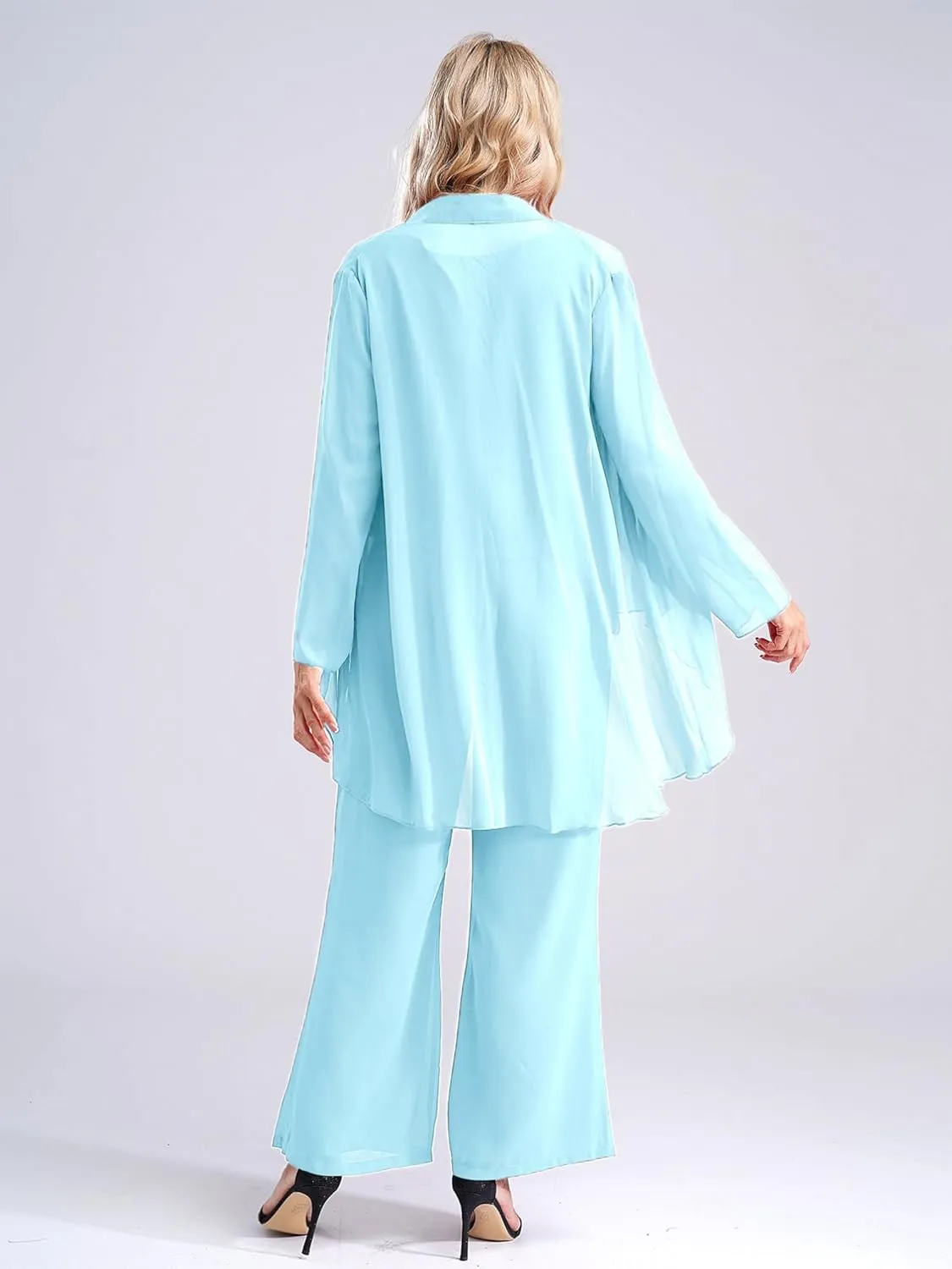YiZYiF Women's Wedding Guest Pant Suit 3 Piece Mother of Bride Dress Sets Plus Size Evening Gown