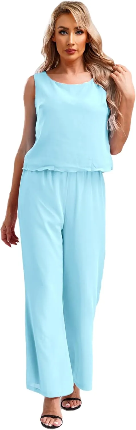 YiZYiF Women's Wedding Guest Pant Suit 3 Piece Mother of Bride Dress Sets Plus Size Evening Gown